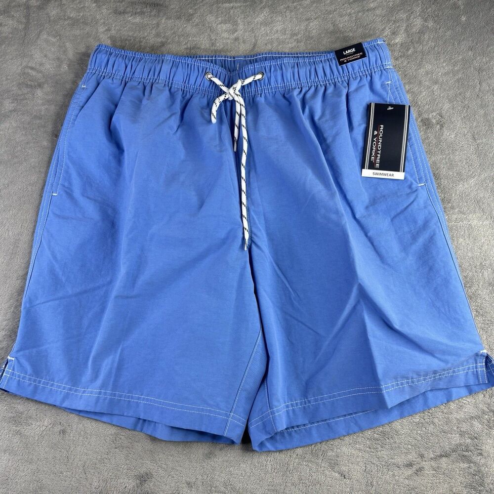 ROUNDTREEE & YORKE Swim Trunk L‎  Sea Blue Solid Board Shorts Lined Pockets New